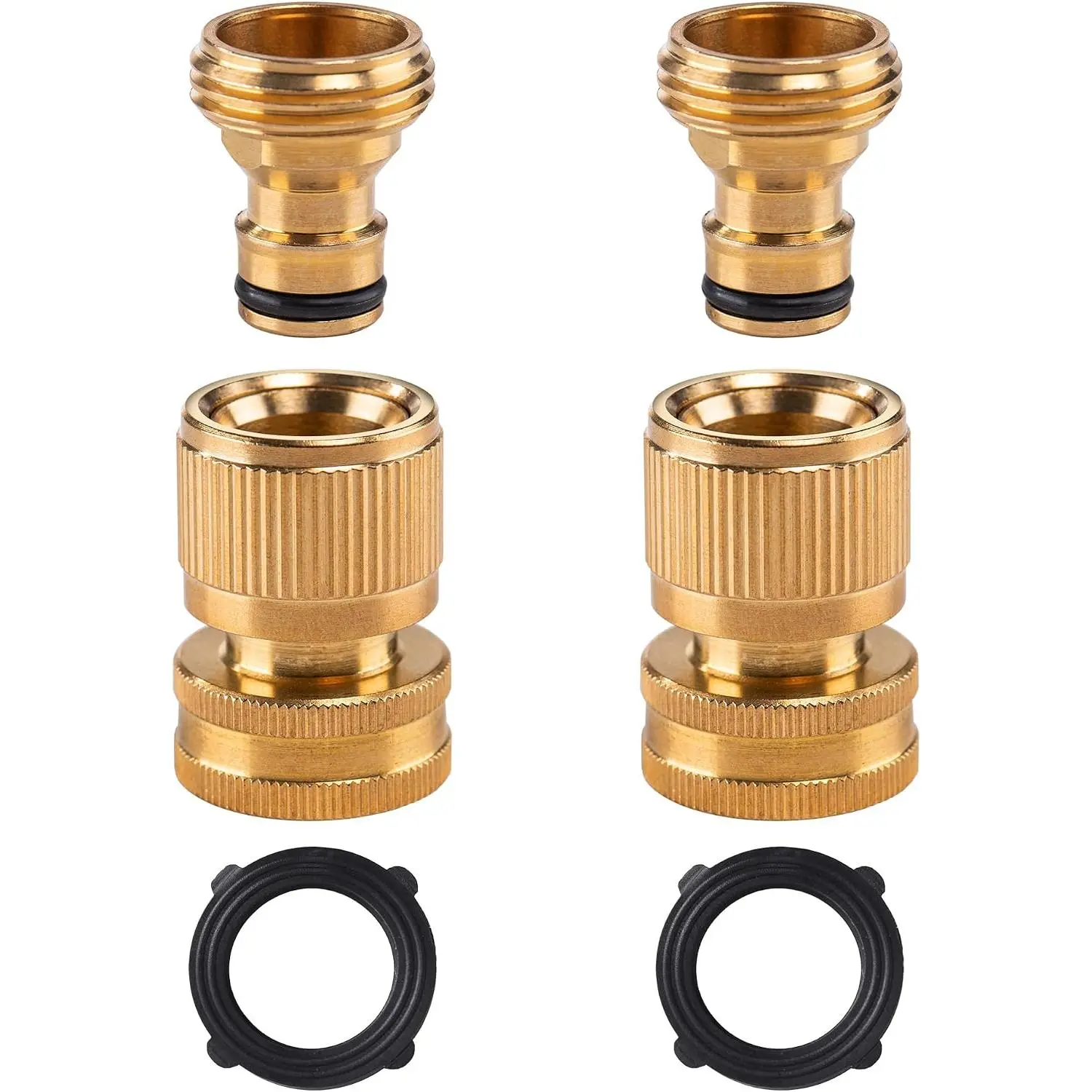 Brass Garden Hose Quick Connector Kit, Quick Disconnect Hose Fittings Male and Female (2 Sets)