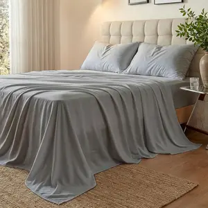 Viscose from  Sheets Set  Size, Cooling & Anti-Pilling 4- Bed Sheets Set for Hot Sleepers, 16 inch Deep Pocket, Luxury Soft Breathable, 400 TC, Gray
