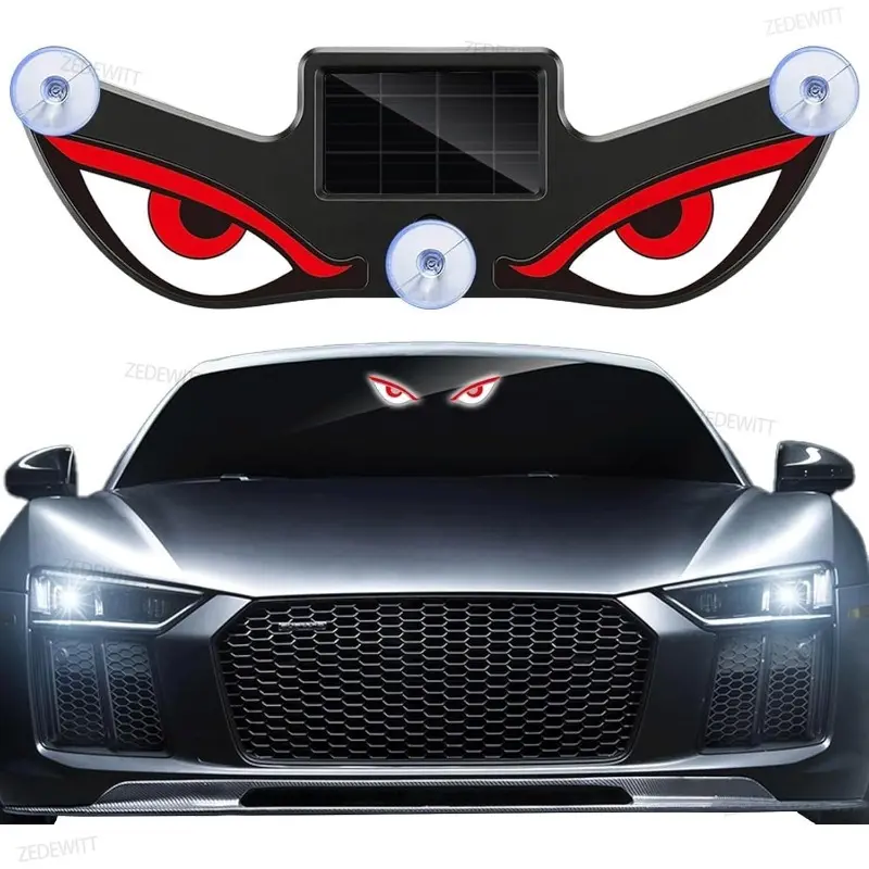 Cool Devil Eye Solar Powered Neon LED Car Ambient Lamp Durable Wireless Suction Cup USB Rechargeable Breathing Decoration Light Ambient Light