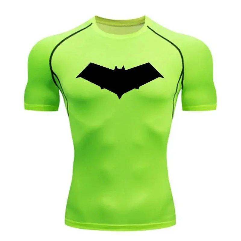 Summer Casual Run Compression T-Shirt Men Tops Bat Print Quick-Dry Fitness Gym Sportswear MMA Rashguard Jersey Workout Tee Male