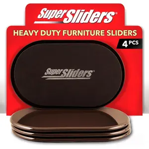 5-3/4" x 9-1/2" XL Oval Reusable Furniture Sliders for Carpet, Anti-Slip Protective Furniture Moving Pads for Beds, Sofas, Dressers, Set of 4, Brown