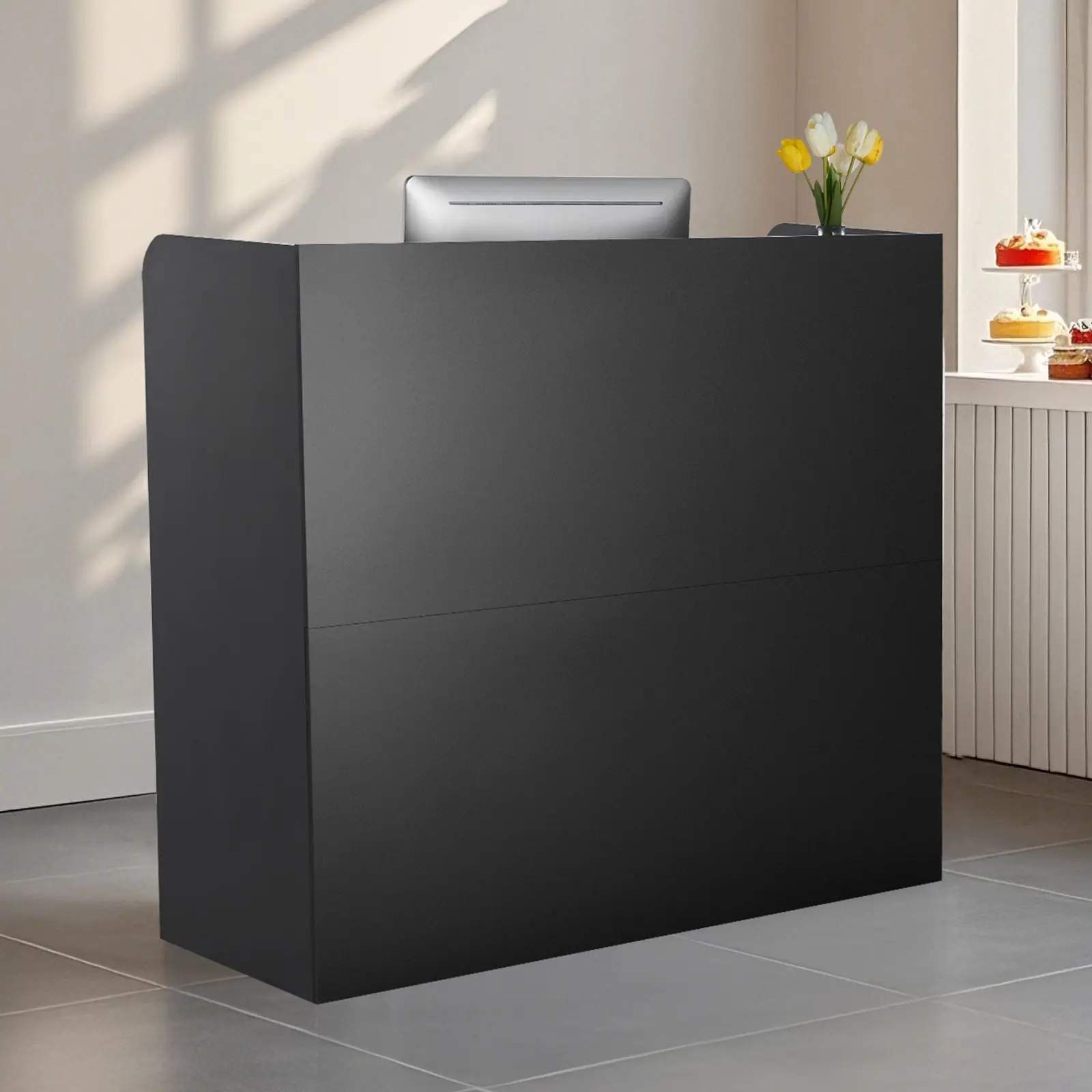 VEVOR 47-Inch Rectangular Reception Desk, Office Front Counter Table with Lockable Drawers and Storage Cabinet, for Lobby, Office Checkout Use, Black