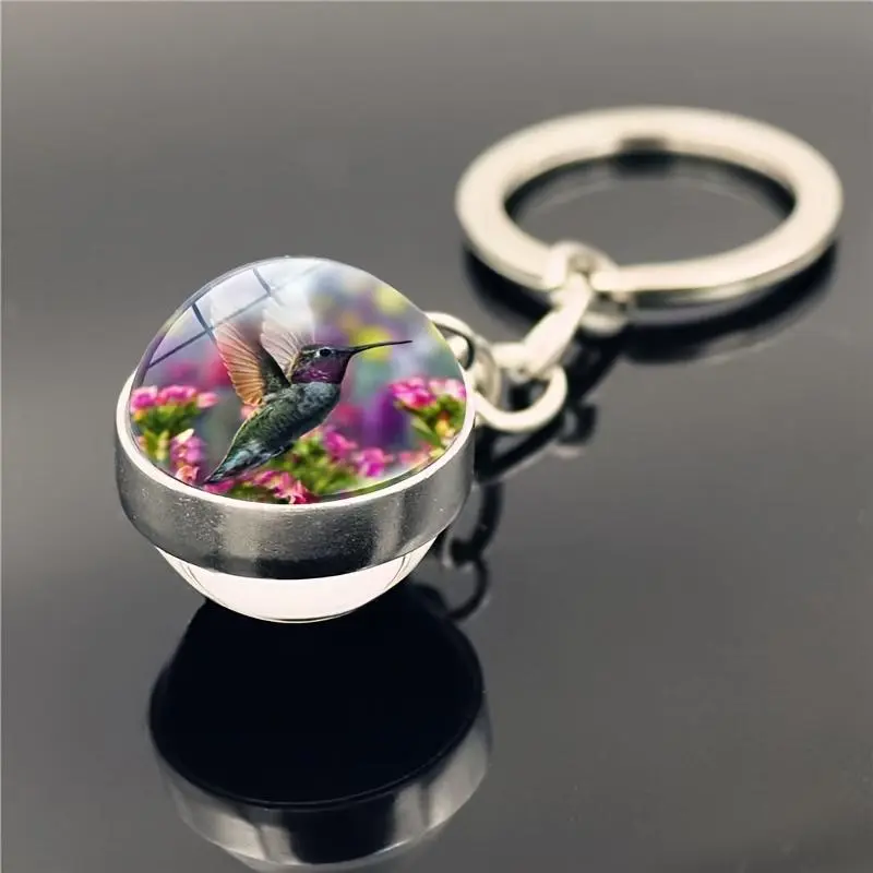 Hummingbird Time Synthetic Gemstone Keychain - Glow-in-the-Dark Circular Pendant, Chain-Attached Bag Charm Charm Keychain, Car & Bag Decor, Ideal Gift for Anniversaries, Weddings, Graduations, Birthdays, Christmas, Bag Charm Keychains, Chain-Attached Keyc