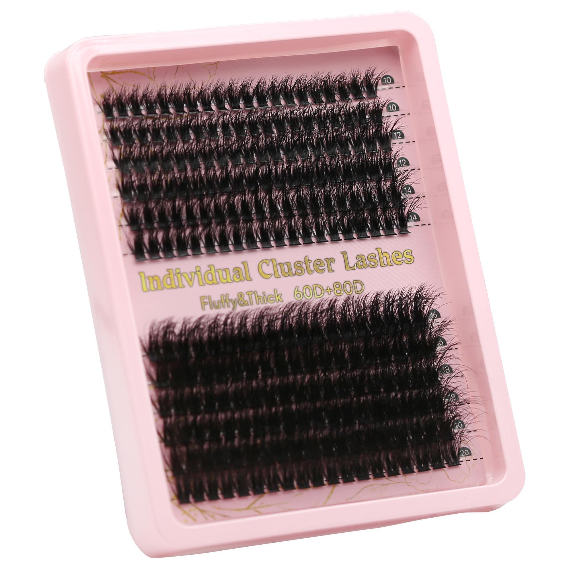 10-20mm Cluster Eyelashes Extensions, 1 Set Eyelash Cluster Kit with Tweezers, Glue, Remover & Brush, DIY Eyelash Kit, Volume Focused Lashes, False Eyelash Set