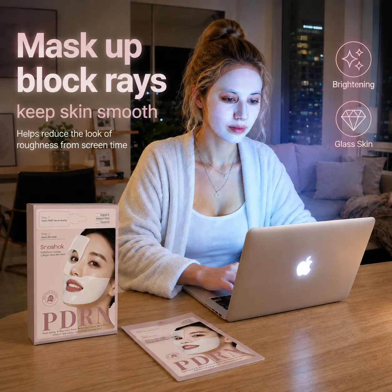 SNOSHAK PDRN Dual-Chamber Collagen Glass Skin Mask  Salmon DNA Hydrating & Bouncy, Pore Refining, Glass Skin Glow, Overnight Face Mask for Glass Glow Skin, Argireline, Matrixyl 3000, Squalane-A Gel