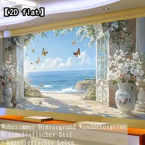 【2D flat】Vast sky and boundless sea, fragrant flowers and dancing butterflies. 1-piece unframed canvas art - for living room, kitchen, office, dining room - home decor, office artwork, vivid art, durable art, interior designers