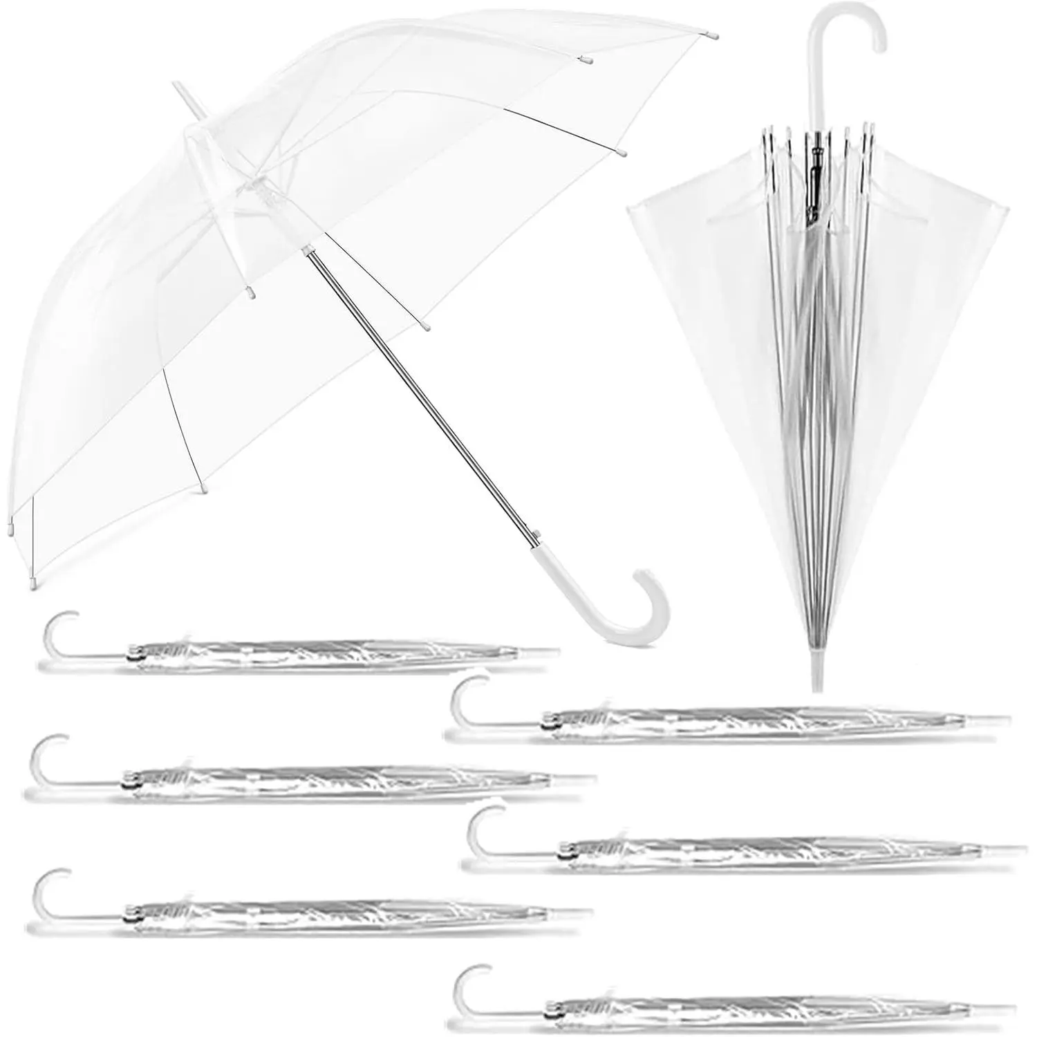 12/18 Pack Clear Wedding Umbrellas – Bulk 36" Transparent Bubble Umbrellas, Auto Open & Windproof with J-Hook Handle –  Canopy for Bride, Groom, Photography, Golf, Outdoor Events