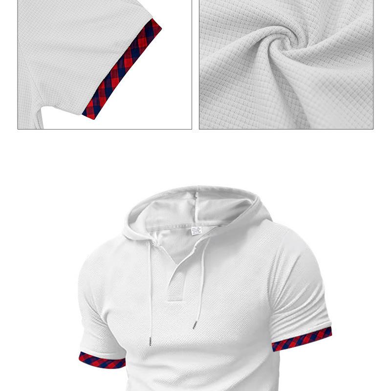 Short-sleeved Men's T-shirt, Sports and Leisure Fashion Solid Color Hooded Polo Shirt for Men
