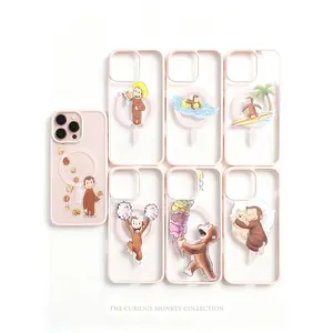Magsafe Curious George Shockproof Phone Case - Childhood Favorite Cartoon| Classic Children's Book Phone Cover for Samsung iPhone11-17 Cute Retro Monkey with Banana, Party Theme PBS Kid Book Made of Transparent TPU Soft Shell Smartphone