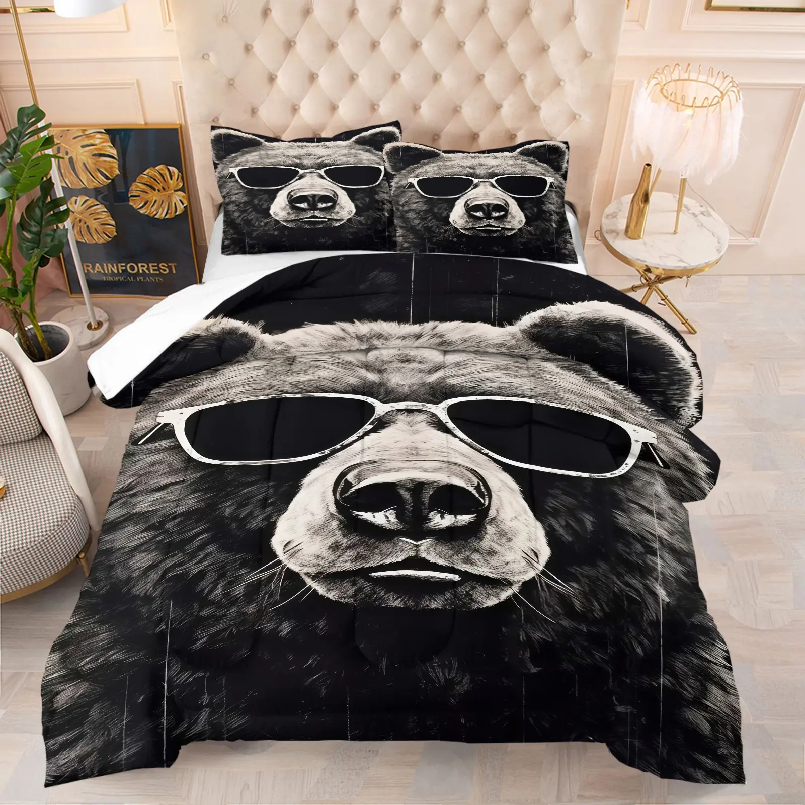 Bear print pattern set, including 1 blanket and 1 or 2 pillowcases without pillowcases, soft children's and adult bedroom decoration gifts