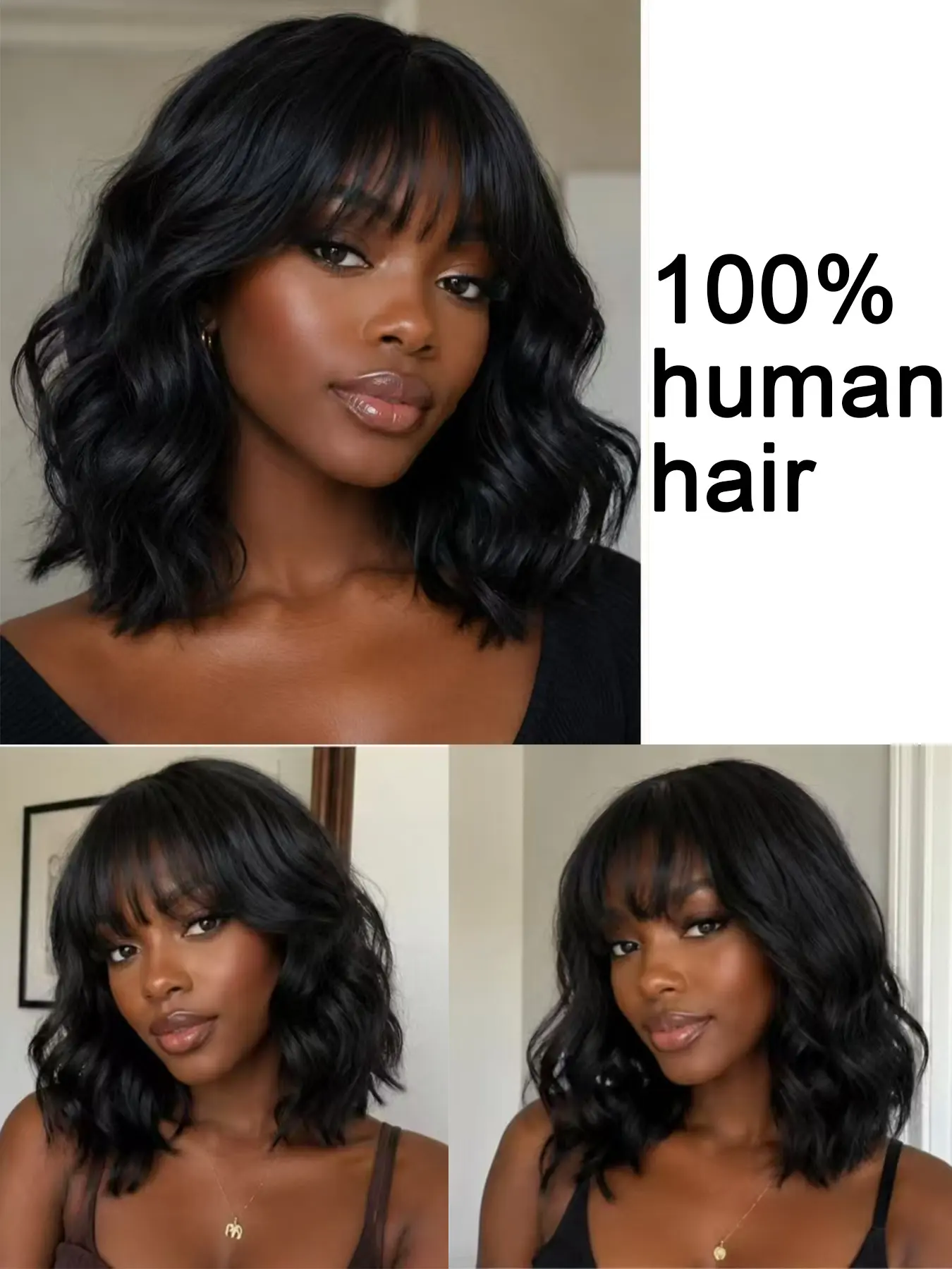 14-Inch Loose Body Wave Bangs Wig, 100% Human Hair, Natural Voluminous Look, Realistic Texture, Perfect for Daily Wear & Special Occasions, Wig With Bangs