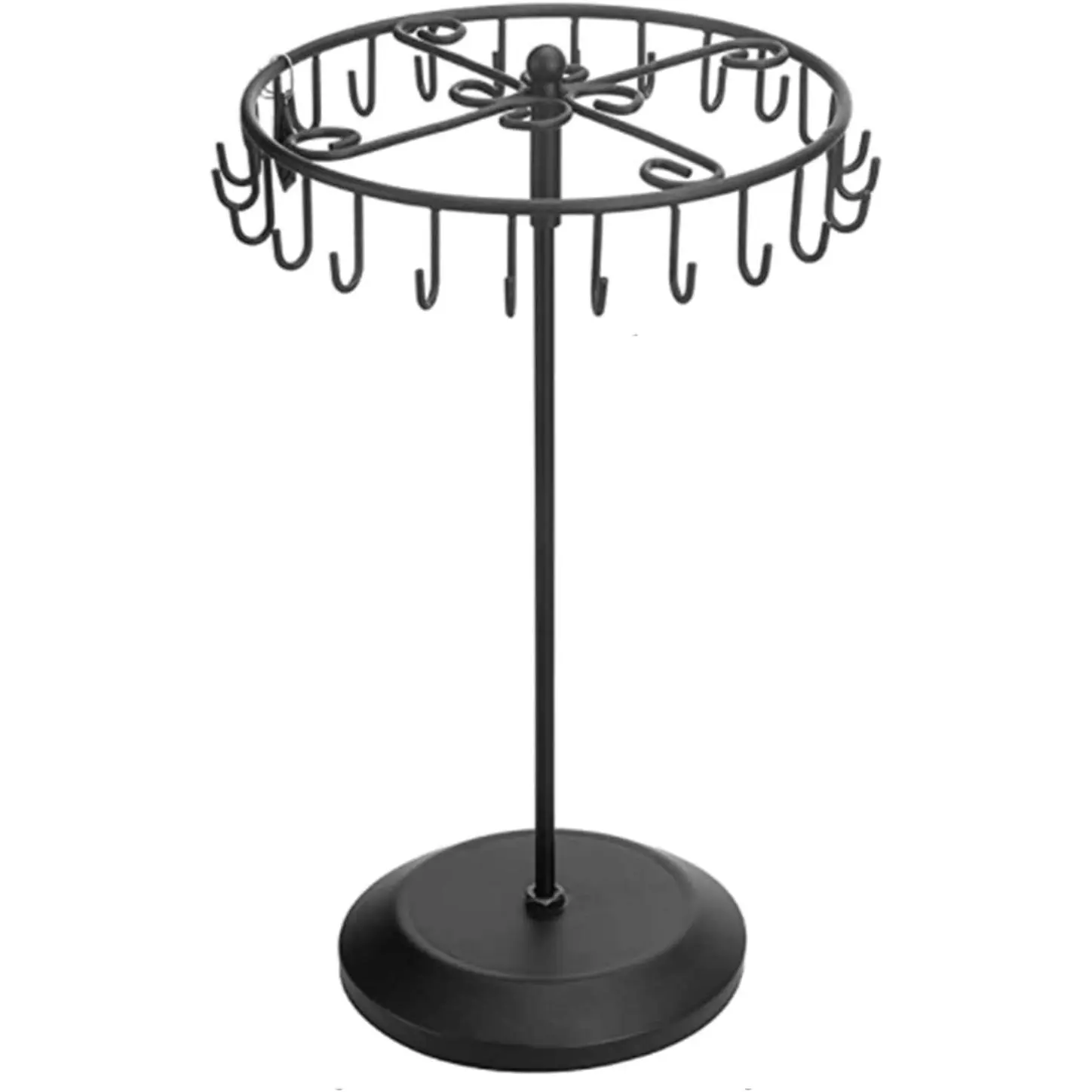 Rotating Necklace Holder  Organizer Display Stand 14-Inch with 23 Hooks Black, short-black, 8.27*5.9*13.8inch (HS01)