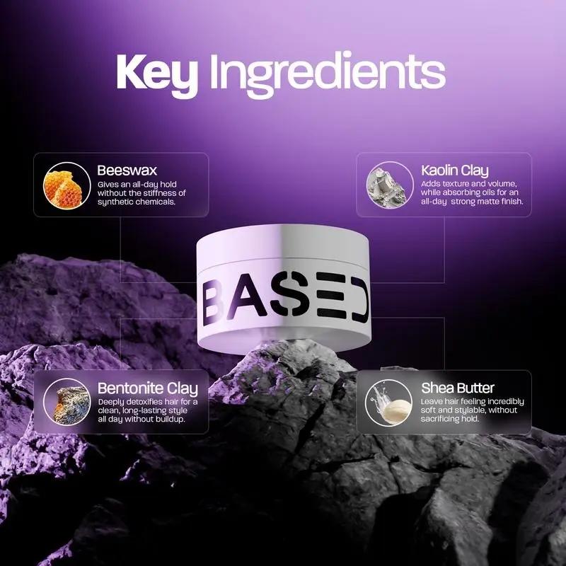 BASED Hair Clay Gel - 3oz Haircare Styling Product, Strong Hold, Matte Finish, Non-Toxic, Infused with Shea Butter, Beeswax & Essential Clays