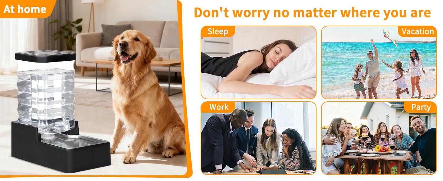 Stainless Steel Pet Water Feeder: 9L Large Gravity Waterer - Less Refills All-Day Water - No Mess Keeps Floors Dry - Quiet Refill - for Medium to Large Dogs - Workday/Day Trip