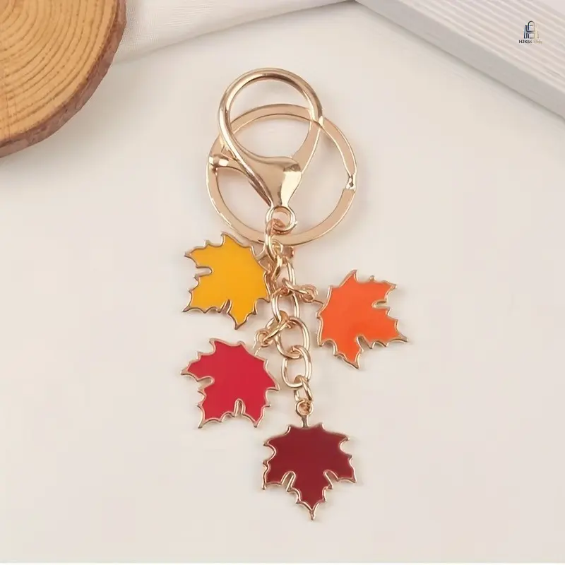 Unisex Metal Alloy Leaf Keychain - Colorful Maple Leaf Shapes Key Holder, Fashion Accessory for Car Keys & Bags, Sturdy Daily Ornament