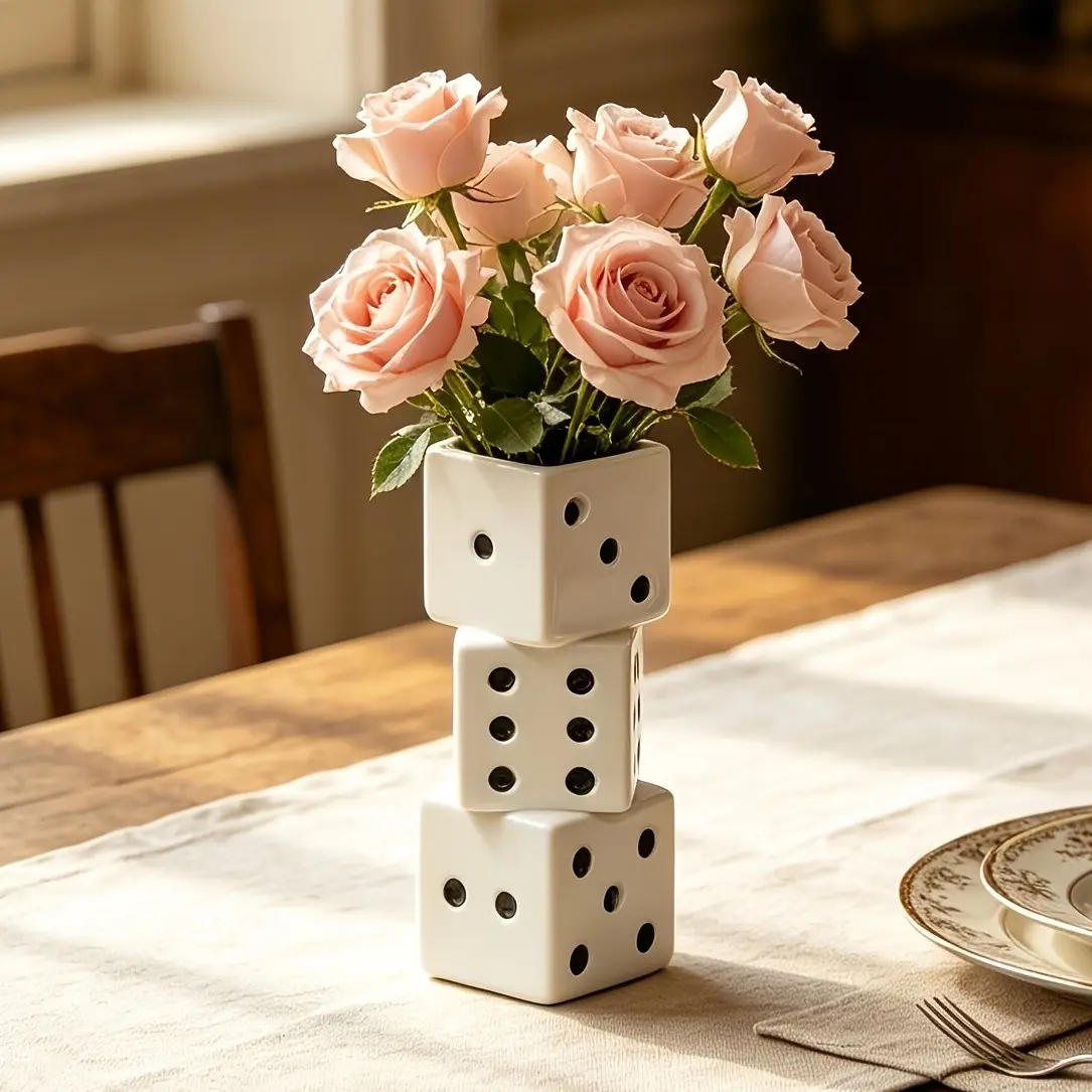 Modern Minimalist Flower Vase, Base Dots Design, Fun Dice Stack Shape, Decorative and Practical, Ideal for Dry or Artificial Flowers
