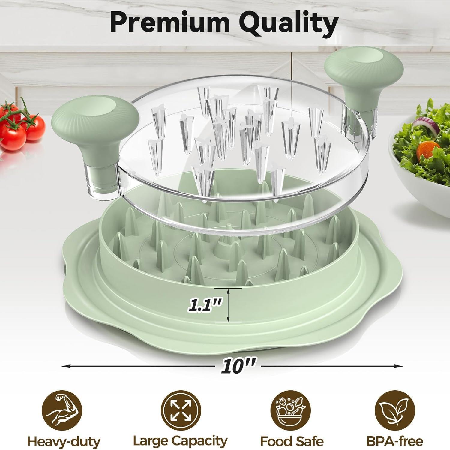 10" Pro Chicken Shredder Tool Twist Large for Kitchen,  -Safe Meat , Visible Chicken Breast Meat Shredder with  Anti-Slip Bottom &  Handle, Green