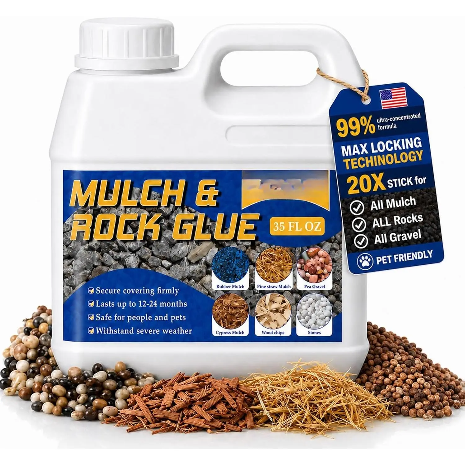 Mulch and Gravel Glue for Landscaping,  Drying Lockdown Sticky Rock Glue, Reliable and  Gravel Binder for Rocks, and Pea Gravel, Lasts up to 12-24 Months (35OZ)