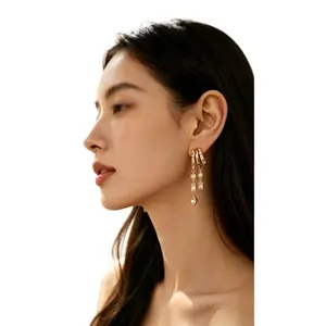 ZX-Dangle Earrings For Women, Dainty Gold Drop Statement Earrings 14K Gold Plated Long Huggie Earrings for Women Trendy Hypoallergenic Dangly Earrings Small Triple Hoops Earrings Versatile Earrings High Quality Earrings Fashion Jewelry