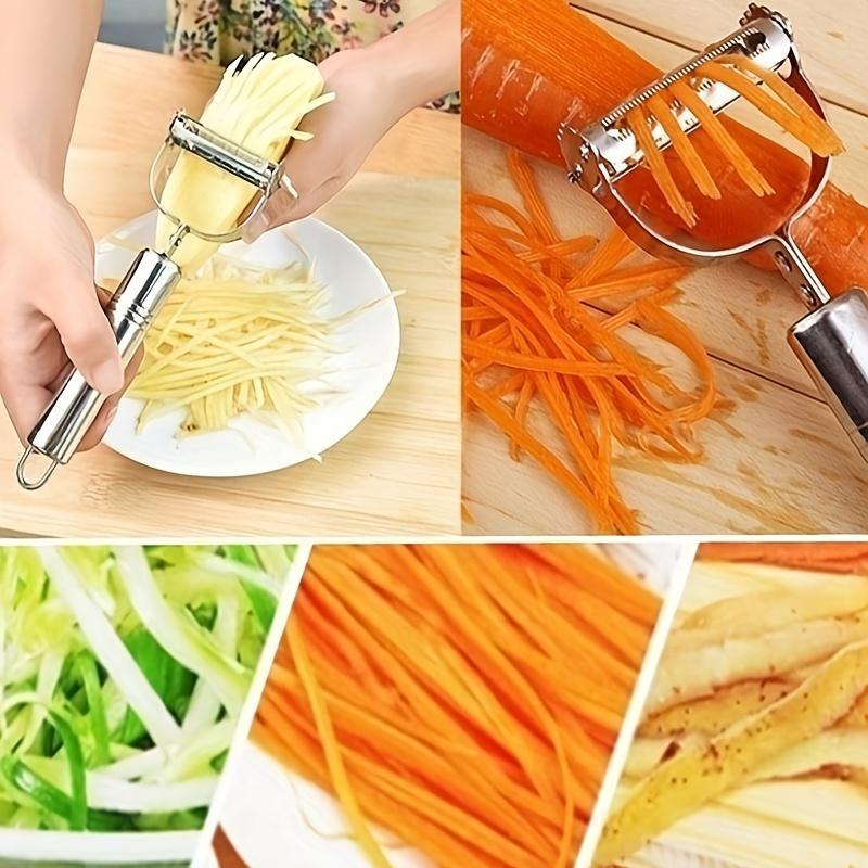 [Multi-Functional] Stainless Steel Multi-Functional Fruit & Vegetable Peeler | 1pc | Stainless Steel | Manual Slicer, Grater, And Shredder | Kitchen Tool for Home, RV Cooking, And Dorm Rooms | Dorm Cooking Essentials | Compact Slicer