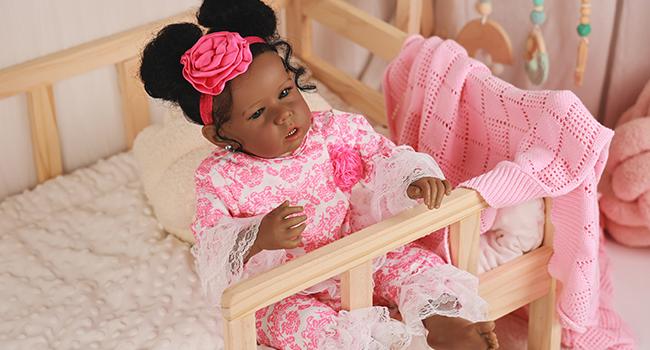 Reborn Baby Dolls Black Girl, African American 20 Inch Realistic Newborn Baby Dolls with Lifelike Soft Body Silicone Limbs Birthday Gift Set for Ages 3+
