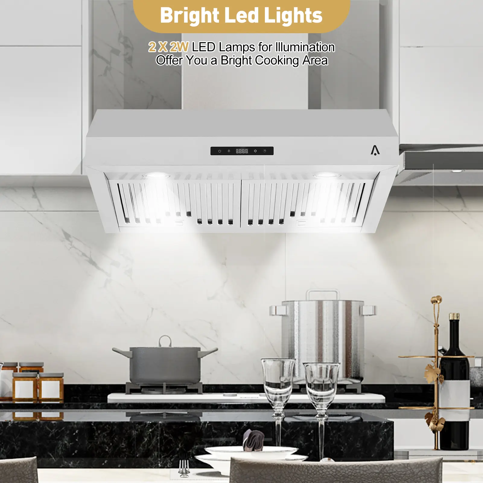 Garvee 400 CFM Under-Cabinet Range Hood 30 Inch - Stainless Steel Vent Hood - 3-Speed Touch Control - LED Lights - Dishwasher-Safe Reusable Baffle Filters - Low Noise