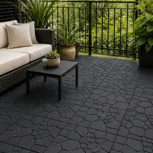 ARCH 12x12 Inch Interlocking Patio Deck Tiles, 44-Pack Dark Gray Polypropylene Outdoor Flooring, DIY Snap-Together Court Tiles for Porch, Poolside, Balcony, Backyard, Easy Install, Anti-Slip Drainage, Dark Gray Color Options, Polypropylene Material