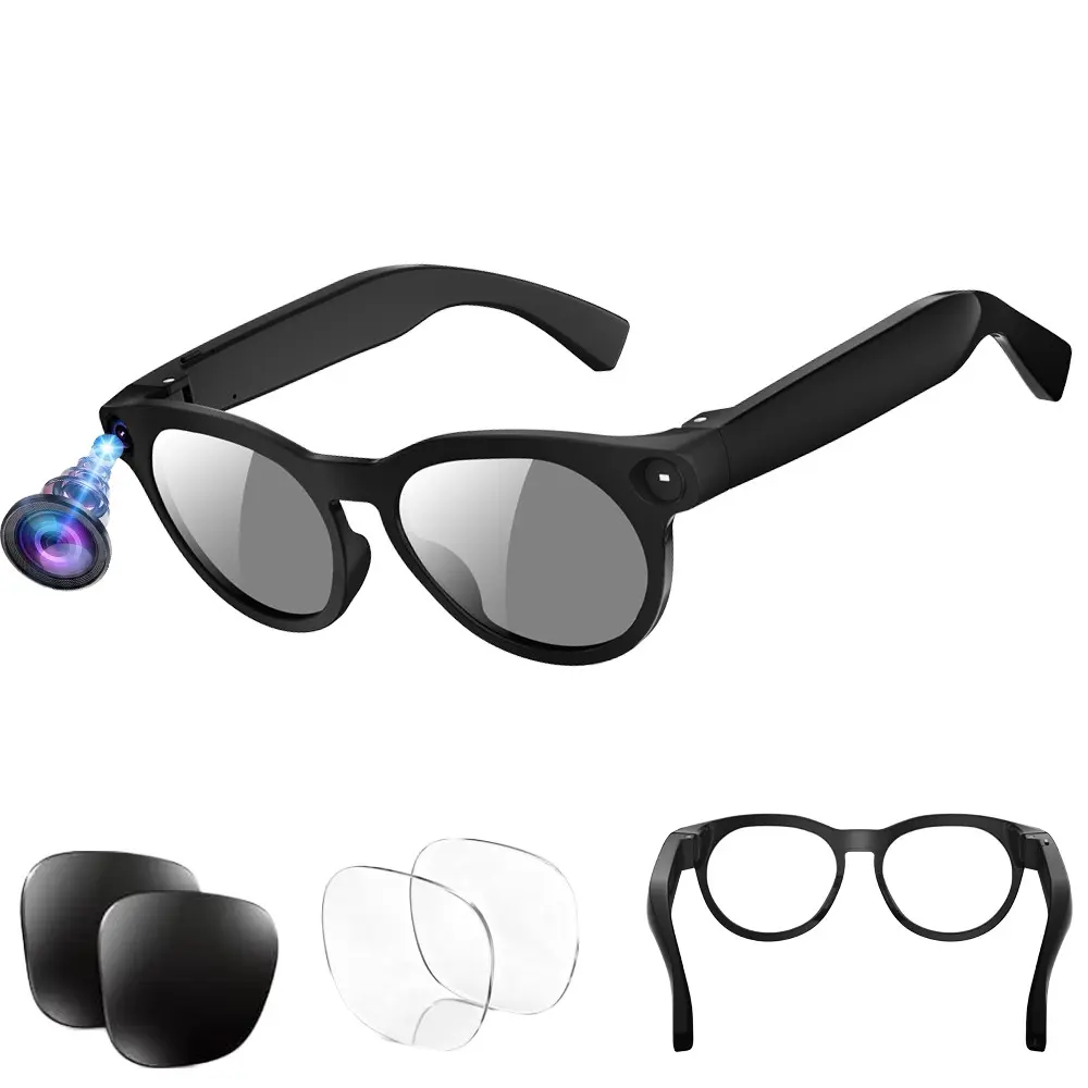 Bluetooth AI Smart Glasses,8MP Camera, Hands-free Recording, 4GB Memory, 290Mah Battery,AI Real Time & Video Call Translation,Build-in Mic & Speakers, Bluetooth Calling, Music Control, 2 Lenses (Transparent +Black), Ai Smart Glasses With Camera