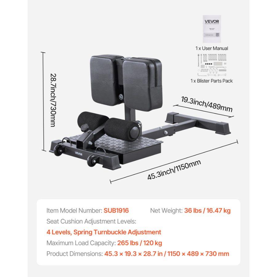 VEVOR Sissy Squat Machine, Multi-Function Deep Sissy Squat Bench for Leg Muscle Training, Easy Setup Foldable Core Waistline Glute Workout Equipment, Leg Exercise Machine for Home Gym, Black