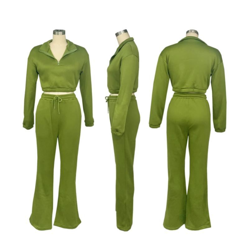 Women's Two-piece Zipper Half Collar Waist Cinched Fleece Sweatshirt Tied Rope Pants Set 2026 Autumn Slim Fit Tracksuit Set Crop Tops Flare Pants Set Fit  Tracksuit Set Drawstring Flare  Set Lounge Set with Flare Leggings Lounge Set with Bell Bottoms
