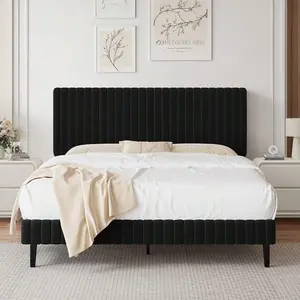Multi-size Velvet Bed Frame with Horizontal Channel Design, Noise-Free Wooden Slat Support, Easy to Assemble, Perfect for Bedroom, Living Room and Holiday Decoration