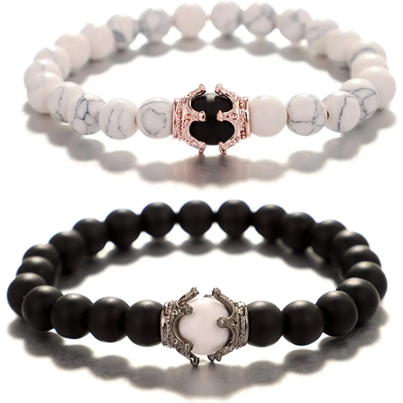 & Crown Distance Couple Bracelets His and Her Friendship 8mm Beads Bracelet