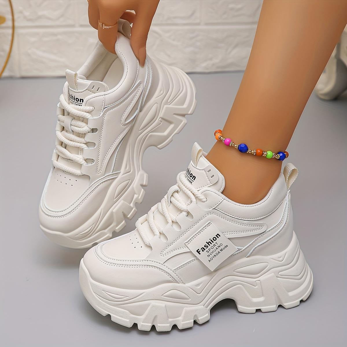 Women's Breathable Chunky Dad Shoes - Fashionable Black & White Sneakers with Thick Rubber Sole, Comfortable All-Season Sneakers
