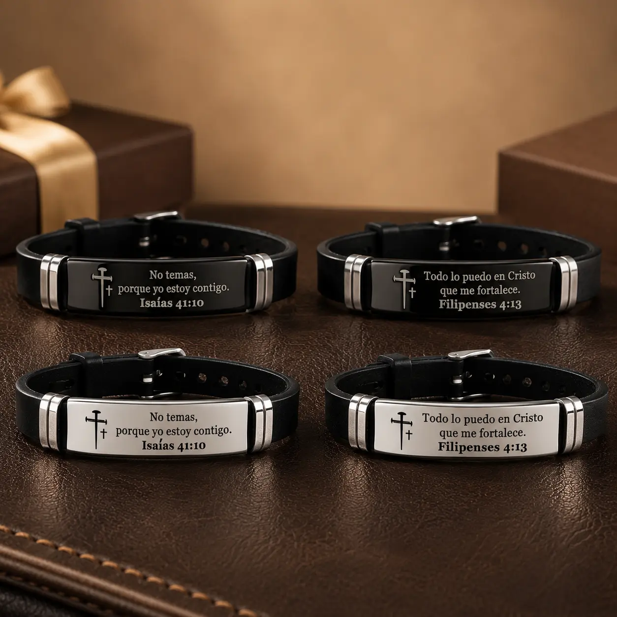 Meaningful Christian Bracelet for Him, Inspirational Faith Bracelet with Bible Verse Engraving, Stainless Steel Leather Bracelet Gift for Dad Husband Brother