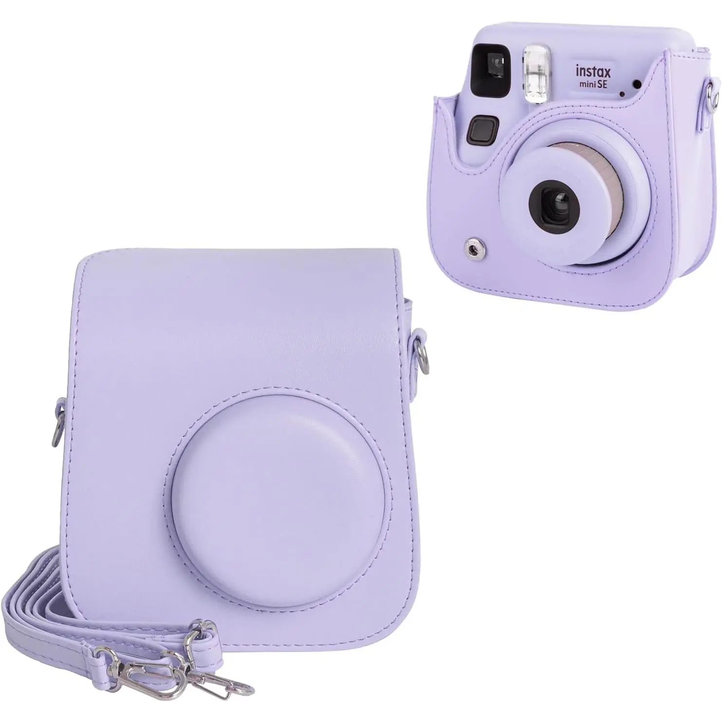 Mini SE/7 Plus Camera Case, Protective PU Leather Case Compatible for Instax Mini SE/7+  Camera with Adjustable  Strap - Lilac