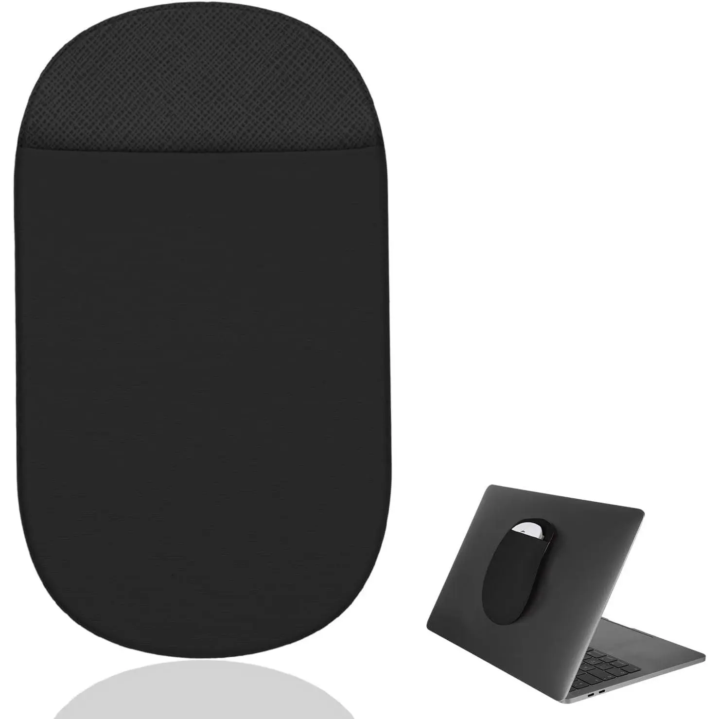 Mouse Pouch for Laptop, Universal Mouse Holder for Laptop | Reusable Adhesive Slim Pouch Stick-On Compatible with Computer Office Home Storage (Oval-Black)