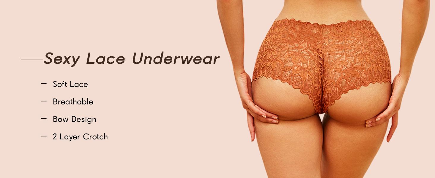 Sexy Underwear Panties for Women Cheeky V Waist Lace Boyshorts Lingerie Plus Size Underwear Gift Wife Women 5 Pack