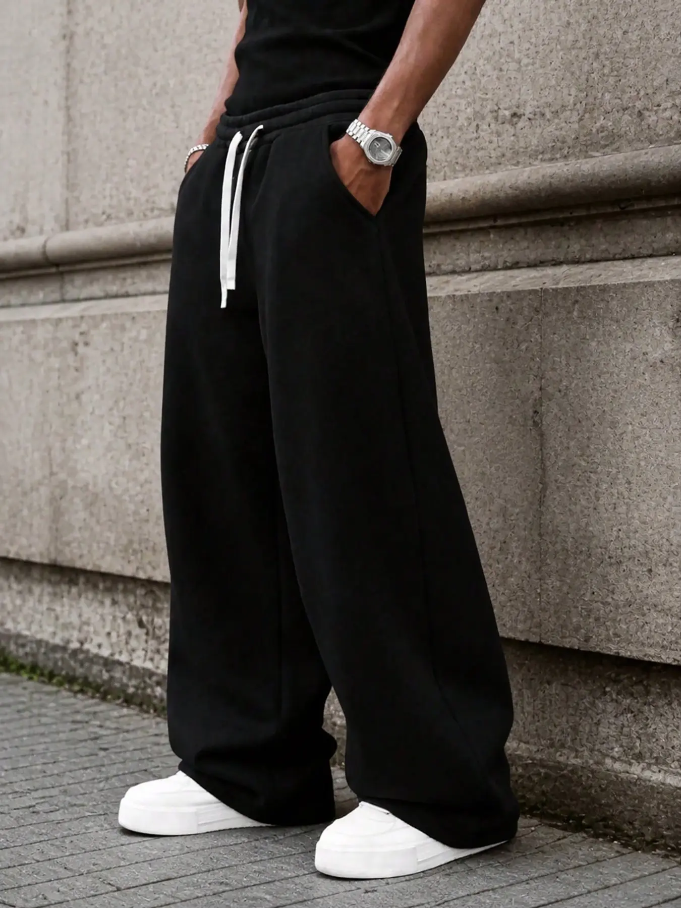 Men's Casual Sweatpants, Loose Straight Leg Pants With Elastic Drawstring Waist, Everyday Trousers