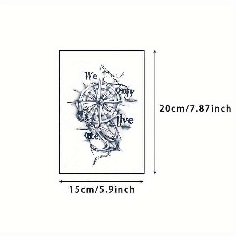 A Set of 9 Large Temporary Tattoo Stickers, Mainly Designed with Herbal Design, Including: Boat, Mexican Style Letters, Geisha, Flowers, Compass, Nine-Tailed Fox, Devil, Koi and Spider Elements. The Duration Is 7-15 Days, Waterproof and Anti-Friction, the