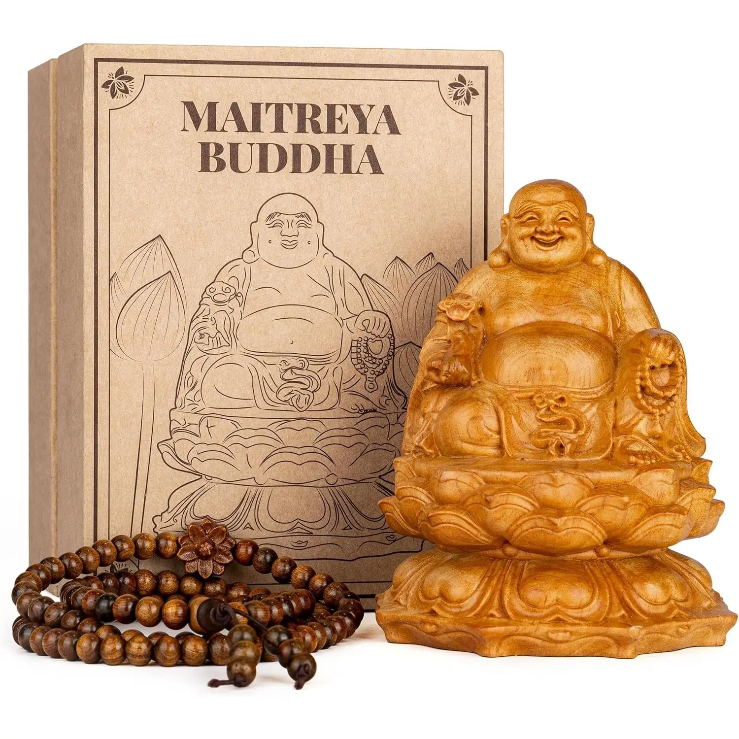 Laughing Buddha Statue, Maitreya Happy Buddha for  Decor, Small Indoor Buddha Statue for  Luck & Prosperity, Buddha Decor