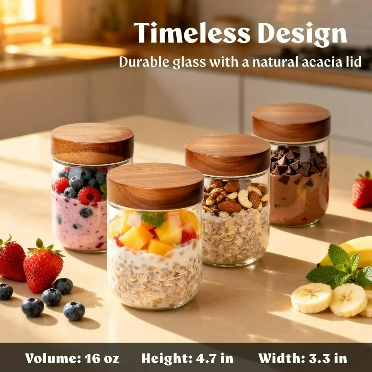 16oz Transparent Glass Wide Mouth Mason Jar Set, Leak-Proof Food Storage Containers, Reusable & Eco-Friendly, Ideal for Oats, Yogurt, Snacks, Kitchen Organization