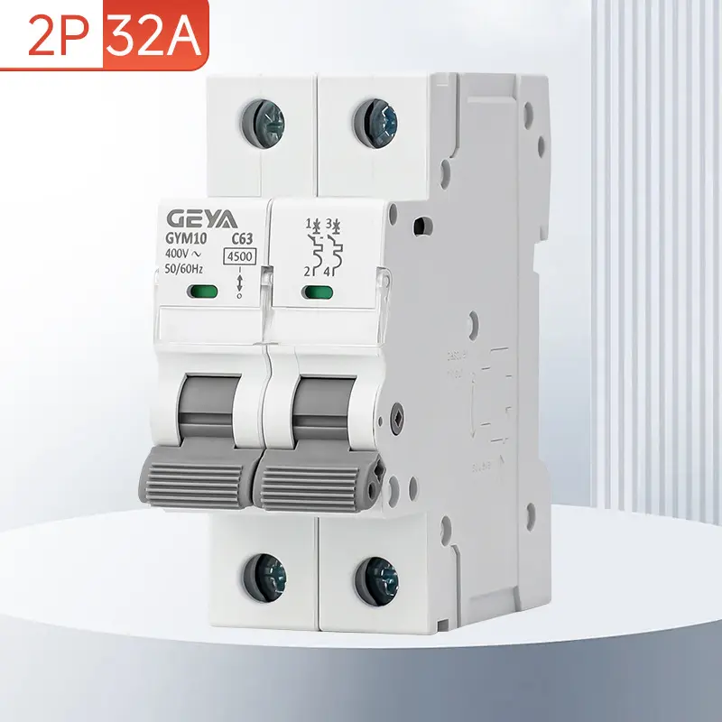 GEYA 32A Capacity Double Pole Thermal Magnetic Trip MCB, 120V/240V AC DIN Rail Mount Circuit Breaker (C32, 6kA Breaking Capacity) - Electrical Disconnect Switch for Solar PV System, Home Electrical Panel
