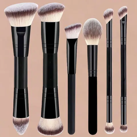 Yzimeng 6-Piece Professional Aluminum Dual-Ended Makeup Brushes Set, Portable Soft Brushes, Travel-Friendly Cosmetic Brushes, Ideal Gift for Women and Girls