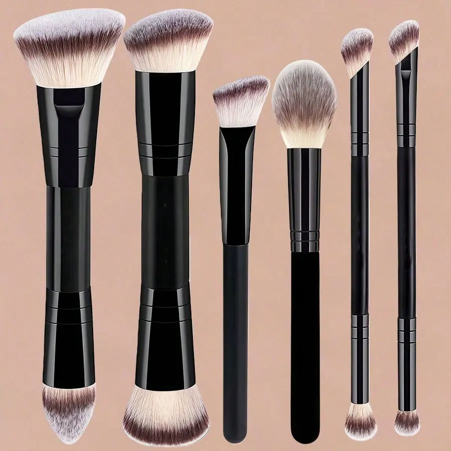 Yzimeng 6-Piece Professional Aluminum Dual-Ended Makeup Brush Set, Soft Brushes, Portable, Travel-Friendly, Gift for Women and Girls, Face Makeup Brushes, Cosmetic Brushes