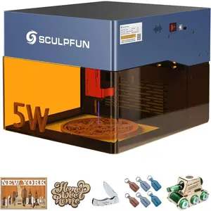 SCULPFUN iCube Pro Laser Engraver, 5000mW Desktop Laser Cutter with Smoke Filtration, 0.01mm Precision, App & LightBurn Ready