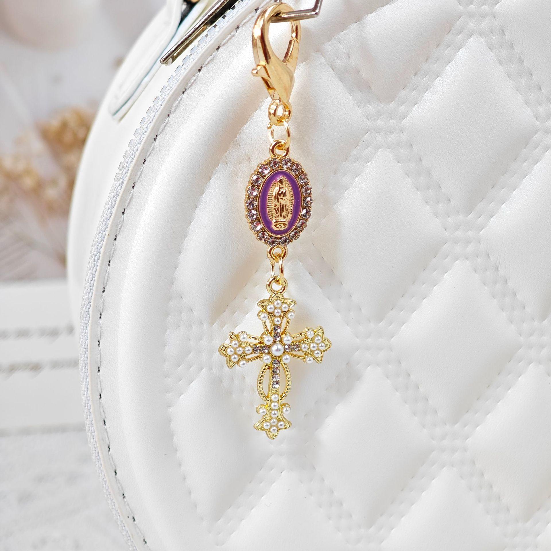 Alloy Cross Pendant with Rhinestones Fashion Accessory DIY Keychain Lobster Clasp Bag Charm