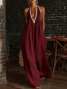 2026 Elegant Comfortable Lace Edge Loose Linen Romper, Casual Chic Design, Perfect for Relaxing Days, Stylish and Cozy