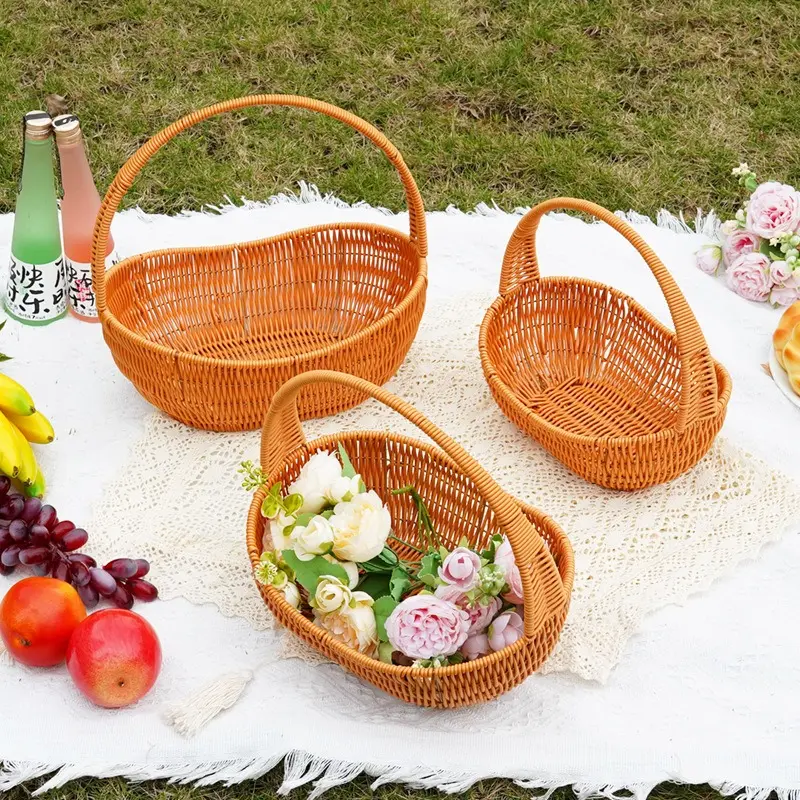 Imitation rattan plastic flower basket rattan fruit basket vegetable basket egg basket outdoor picnic basket portable woven basket