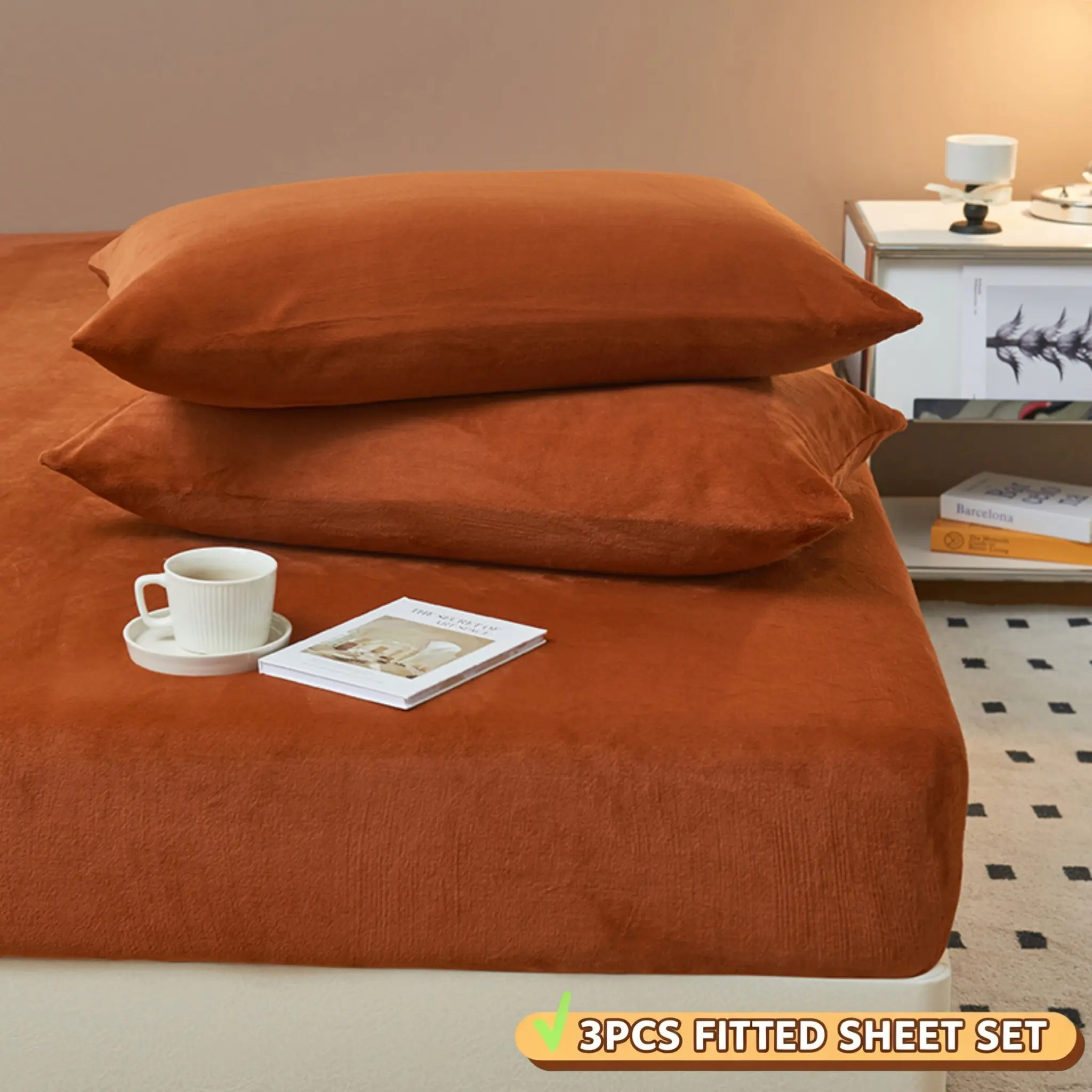 Super Soft Luxury Flannel Fleece Sheet Set | Queen Size | Caramel | Extra Plush Polar Fleece | Non-Pilling Bed Sheets | All-Season | Cozy Warmth | Deep Pockets 6 to 10 Inches | 1 Fitted Sheet And 2 Pillowcases | Available In Multiple Colors