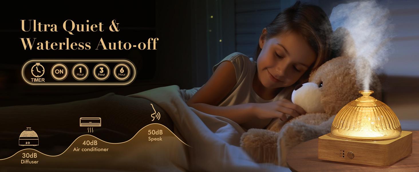 200ml Ultrasonic Glass Dome Essential Oil Diffuser with Glass Reservoir and Wood Base No Plastic for Aromatherapy Home Office Yoga Pilates with Timer 7 Color Light Auto Off